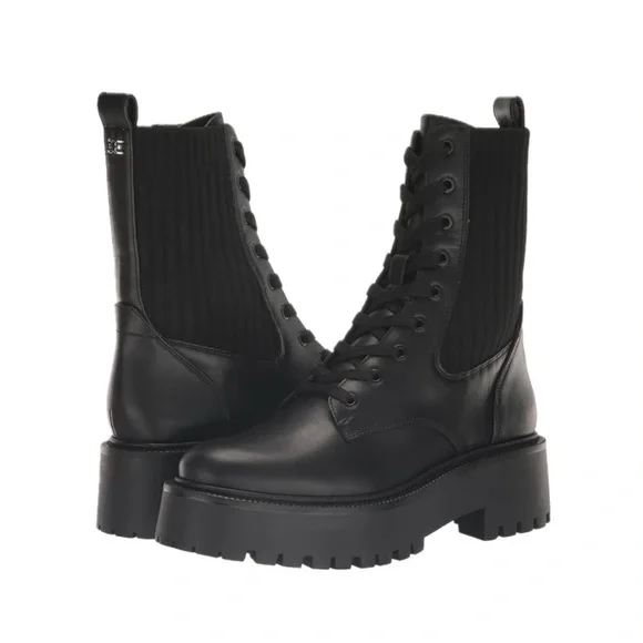 Black Lace Up Combat Boots - Picture 1 of 5